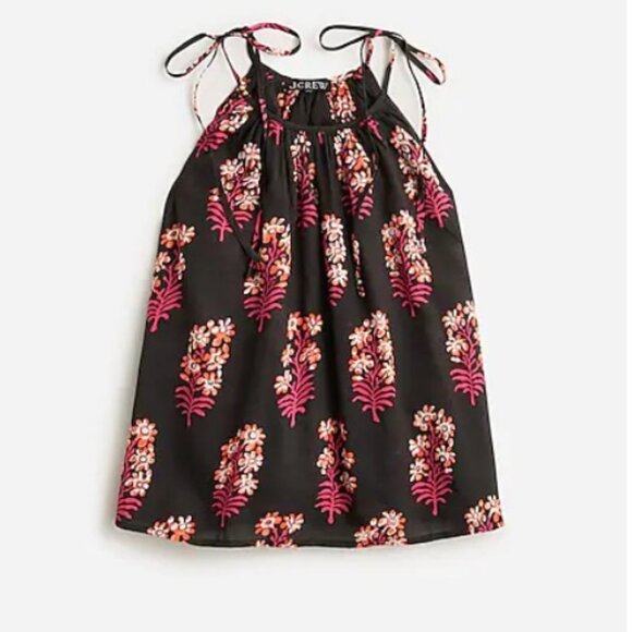 J. Crew Tie-shoulder tank top in cocoa block-print cotton Voile Size L - Picture 2 of 5